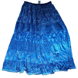 Vintage St Johns Bay Womens Maxi Skirt Sz 12 Blue Floral Western Y2K Cottage